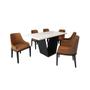 Imagem de Mesa de Jantar Safira 1,6m Off White com 6 Cadeiras Elisa Tec. Sintético Caramelo Madeira Maciça Pre