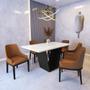 Imagem de Mesa de Jantar Safira 1,6m Off White com 6 Cadeiras Elisa Tec. Sintético Caramelo Madeira Maciça Pre