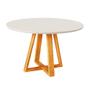 Imagem de Mesa de Jantar Tampo Mdf/vidro Redonda para 4 Lugares Pés Madeira Maciça Pérola - Mel/off White