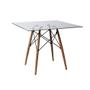 Imagem de Mesa de Jantar Vidro Eames Eiffel Quadrada 110cm Base Madeira Maciça