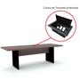 Imagem de Mesa de Reunião com Caixa de Tomada Retangular 200x90 cm Pé Painel PE40 em MDP Cor Walnut Base Preta