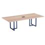 Imagem de Mesa de Reunião Retangular com Power Box Tubular P25 Pandin 2,0 M Noce Naturale e Azul Del Rey