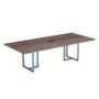 Imagem de Mesa de Reunião Retangular com Power Box Tubular P25 Pandin 2,0 M Walnut e Azul Dali
