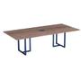 Imagem de Mesa de Reunião Retangular com Power Box Tubular P25 Pandin 2,0 M Walnut e Azul Del Rey