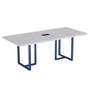Imagem de Mesa De Reunião Retangular Com Power Box Tubular PE 40 Pandin 2,00 M Cinza e Azul Del Rey