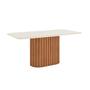 Imagem de Mesa de Sala Jantar Solana SC84 c/Tampo Madeirado Vidro Curvo 180x90cm Nature/Off White - Henn