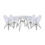 Imagem de Mesa de Vidro Redonda Eames Eiffel 90cm com 4 Poltronas Brancas Ferro Preto