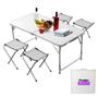 Imagem de Mesa Dobrável Portátil Vira Maleta Camping Praia com 4 Cadeiras 120x60cm