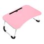 Imagem de Mesa dobrável rosa para notebook com suporte e porta copo sofá