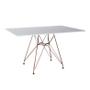 Imagem de Mesa Eiffel Retangular 120x75 Tampo De Madeira Branco Com Base De Ferro Cobre