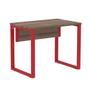 Imagem de Mesa Escritório P25 TUB Pandin 90 cm (Larg) Tampo MDP Walnut Pé Aço Tubular Vermelho