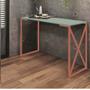 Imagem de Mesa Escrivaninha 90cm Bex Home Office Industrial Consultório Ferro Bronze MDF Verde Oliva - Ahz Móveis