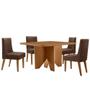 Imagem de Mesa Evora 90 Mdf Canto Copo E Com 4 Cadeiras Safira Veludo Marrom-naturalle-naturalle