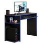 Imagem de Mesa Gamer Preta c/ Bordas Azul Escrivaninha Mesa De Computador