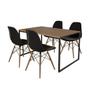 Imagem de Mesa Industrial Base de Ferro Preto Tampo 137x90 Amêndoa 4 Cadeiras Eames Madeira Assento Preto