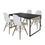 Imagem de Mesa Industrial Base de Ferro Preto Tampo 137x90 Preto 4 Cadeiras Eames Madeira Assento Branco