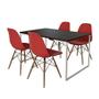 Imagem de Mesa Industrial Base Ferro Branco 137x90 Tampo Preto 4 Cadeiras Eiffel Madeira Assento Vermelho