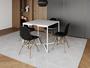 Imagem de Mesa Industrial Base Ferro Branco em  V  Tampo 90x90 Branco  4 Cadeiras Eames Madeira Assento Preto