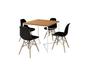 Imagem de Mesa Industrial Base Ferro Branco em  V  Tampo 90x90 Canela  4 Cadeiras Eames Madeira Assento Preto