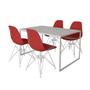 Imagem de Mesa Industrial Base Ferro Branco Tampo 137x90 Branco 4 Cadeiras Ferro Branco Assento Vermelho
