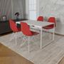 Imagem de Mesa Industrial Base Ferro Branco Tampo 137x90 Branco 4 Cadeiras Ferro Branco Assento Vermelho