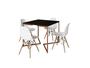 Imagem de Mesa Industrial Base Ferro Cobre em  V  Tampo 90x90 Preto 4 Cadeiras Eames Madeira Assento Branco