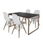 Imagem de Mesa Industrial Base Ferro Cobre Tampo 137x90 Preto 4 Cadeiras Eames Madeira Assento Branco