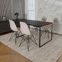 Imagem de Mesa Industrial Base Ferro Preto 137x90 Tampo Preto 4 Cadeiras Eiffel Ferro Preto Assento Branco