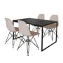 Imagem de Mesa Industrial Base Ferro Preto 137x90 Tampo Preto 4 Cadeiras Eiffel Ferro Preto Assento Branco