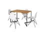 Imagem de Mesa Industrial Base Ferro Preto em  V  Tampo 137x90 Canela 4 Cadeiras Eames Assento Branco Ferro Preto