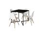 Imagem de Mesa Industrial Base Ferro Preto em  V  Tampo 90x90 Preto 4 Cadeiras Eames Madeira Assento Branco