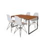 Imagem de Mesa Industrial Base Ferro Preto Tampo 137x90 Canela 4 Cadeiras Ferro Preto Assento Branco