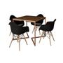 Imagem de Mesa Industrial Jantar Amêndoa Quadrada 90cm Base Cobre V com 4 Poltronas Pretas Eames Eiffel Madeir