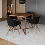 Imagem de Mesa Industrial Jantar Amêndoa Quadrada 90cm Base Cobre V com 4 Poltronas Pretas Eames Eiffel Madeir