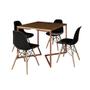 Imagem de Mesa Industrial Jantar Quadrada Amêndoa 90x90cm Base Cobre V com 4 Cadeiras Eames Eiffel Pretas Made