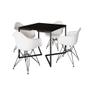 Imagem de Mesa Industrial Jantar Quadrada Preta 90cm Base V com 4 Poltronas Brancas Eames Eiffel Ferro Preto