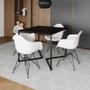 Imagem de Mesa Industrial Jantar Quadrada Preta 90cm Base V com 4 Poltronas Brancas Eames Eiffel Ferro Preto
