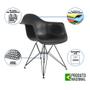 Imagem de Mesa Industrial Jantar Redonda 110cm Preta Base V com 4 Poltronas Pretas Eames Daw Ferro Preto