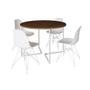 Imagem de Mesa Industrial Jantar Redonda Amêndoa 110cm Base V com 4 Cadeiras Eames Brancas Ferro Branco