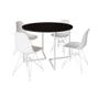 Imagem de Mesa Industrial Jantar Redonda Preta 110cm Base V com 4 Cadeiras Eames Brancas Ferro Branco