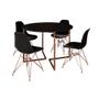 Imagem de Mesa Industrial Jantar Redonda Preta 110cm Base V com 4 Cadeiras Eames Pretas Base Cobre
