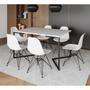 Imagem de Mesa Industrial Jantar Retangular 137x90cm Branca Base V com 6 Cadeiras Eames Eiffel Brancas Ferro P