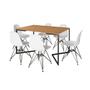 Imagem de Mesa Industrial Jantar Retangular 137x90cm Canela Base V com 6 Cadeiras Eames Eiffel Brancas Ferro P