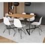 Imagem de Mesa Industrial Jantar Retangular 137x90cm Canela Base V com 6 Cadeiras Eames Eiffel Brancas Ferro P