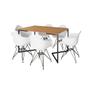 Imagem de Mesa Industrial Jantar Retangular Canela 137x90cm Base V com 6 Poltronas Brancas Eames Eiffel Ferro 