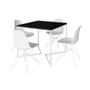 Imagem de Mesa Industrial Quadrada Jantar Preta 90cm Base V com 4 Cadeiras Brancas Eames Eiffel Ferro Branco