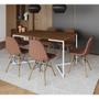 Imagem de Mesa Industrial Retangular Amêndoa Base V Aço Branco 137x90cm 6 Cadeiras Madeira Estofadas Caramelo