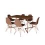 Imagem de Mesa Industrial Retangular Amêndoa Base V Cobre 137x90cm C/ 6 Cadeiras Estofadas Caramelo Cobre 
