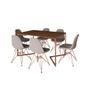 Imagem de Mesa Industrial Retangular Amêndoa Base V Cobre 137x90cm C/ 6 Cadeiras Estofadas Nude Médio Cobre 