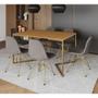 Imagem de Mesa Industrial Retangular Canela Base V Dourada 137x90cm C/ 6 Cadeiras Estofadas Grafite Dourada